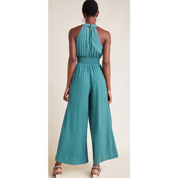 Anthropologie Bionda Plisse Jumpsuit Size Medium Turquoise - Picture 2 of 13